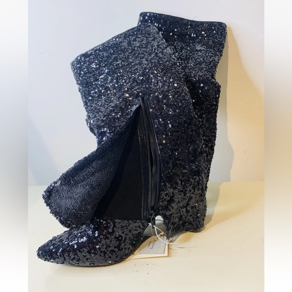 Women's Abba Sequin Foldover Tall Boots - A New Day Black - Picture 5 of 6